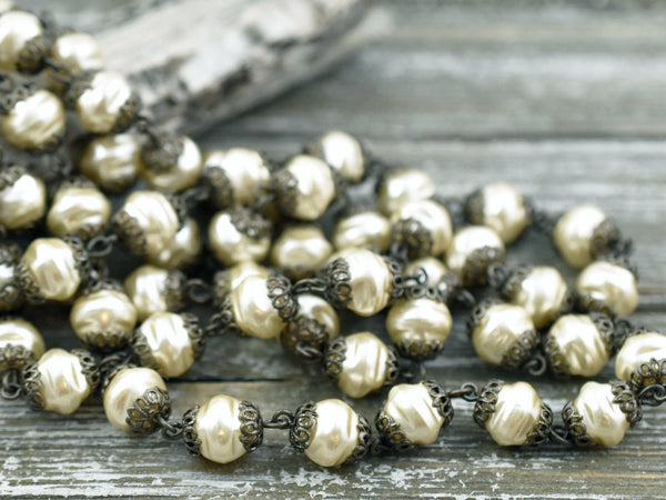 Bead Chain - Rosary Chain - Czech Pearl Chain - Beaded Chain - Czech Glass Pearls - Sold by the foot - (CH4)