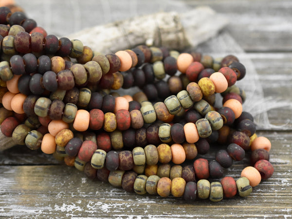 Aged Picasso Beads - Large Seed Beads - 2/0 - Matte Seed Beads - Large Hole Beads - Size 2 Beads - 9" Strand - (5729)