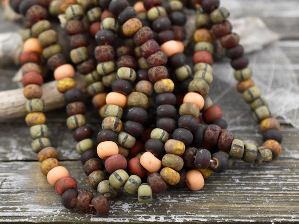 Aged Picasso Beads - Large Seed Beads - 2/0 - Matte Seed Beads - Large Hole Beads - Size 2 Beads - 9" Strand - (5729)