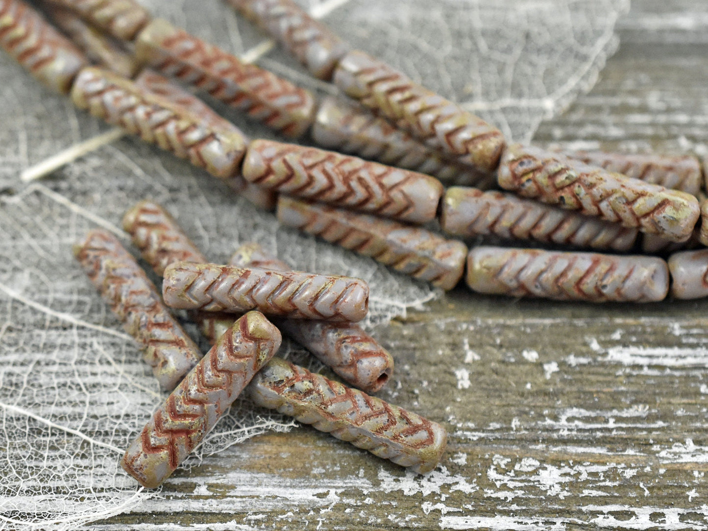 Picasso Beads - Czech Glass Beads - Tube Beads - Vintage Beads - Purple Beads - 11pcs - 18x4mm - (269)