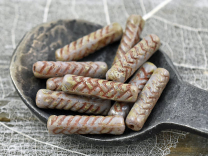 Picasso Beads - Czech Glass Beads - Tube Beads - Vintage Beads - Purple Beads - 11pcs - 18x4mm - (269)