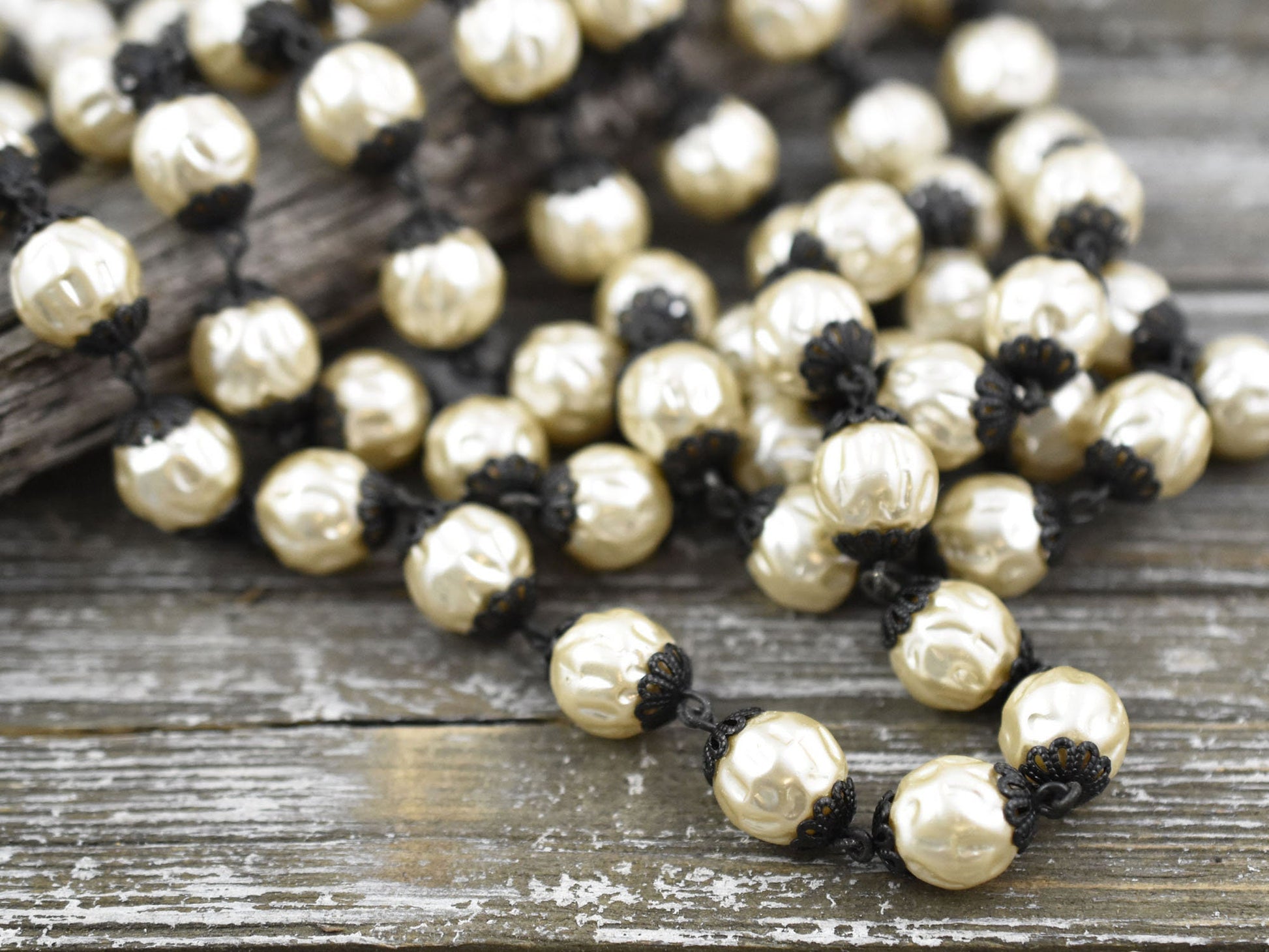 Bead Chain - Czech Pearl Chain - Beaded Chain - Czech Glass Pearls - Sold by the foot - (CH12)