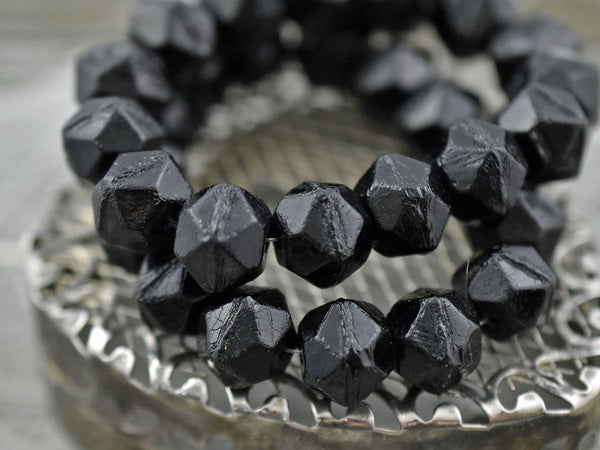 Czech Glass Beads - English Cut Beads - Round Beads - Black Beads - 10mm Beads - 10pcs - (3087)