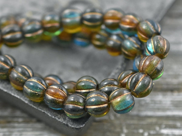 Czech Glass Beads - Melon Beads - Large Hole Beads - 3mm Hole Beads - 8mm Beads - Round Beads - 10pcs - (A388)
