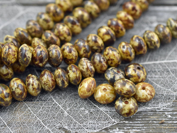 Vintage Czech Glass - Czech Glass Beads - Rondelle Beads - Spacer Beads - Picasso Beads - Travertine Beads - 5x9mm - 20pcs (442)