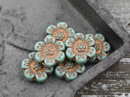 Czech Glass Beads - Flower Beads - Picasso Beads - Wildflower Beads - Czech Glass Flowers - 14mm - 6pcs - (3749)