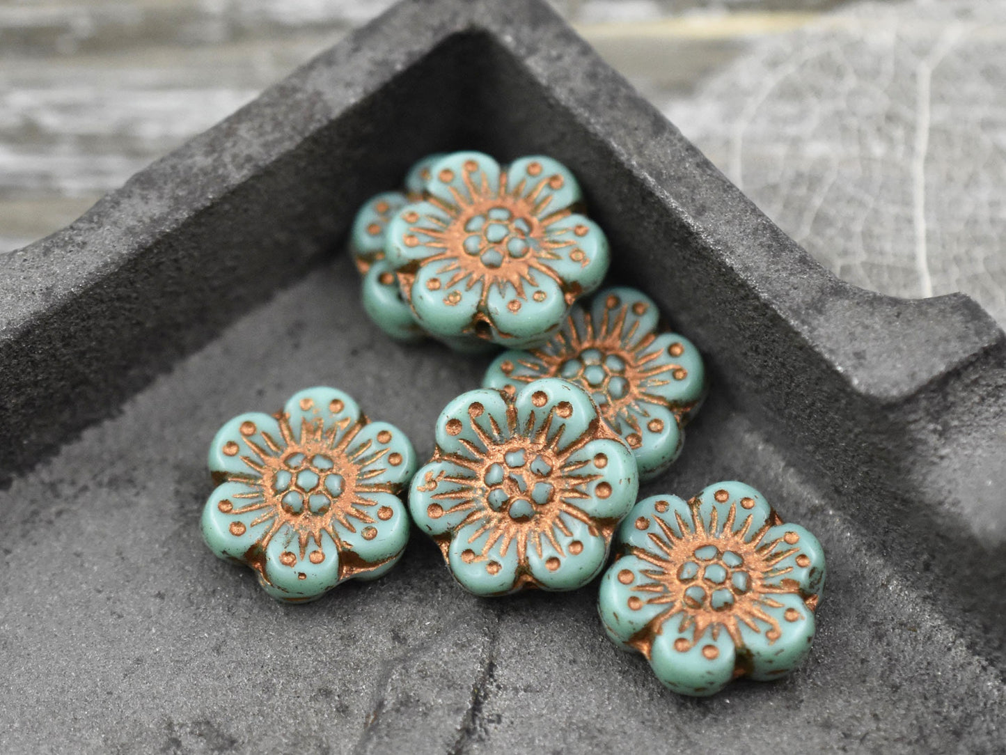 Czech Glass Beads - Flower Beads - Picasso Beads - Wildflower Beads - Czech Glass Flowers - 14mm - 6pcs - (3749)