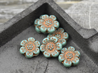 Czech Glass Beads - Flower Beads - Picasso Beads - Wildflower Beads - Czech Glass Flowers - 14mm - 6pcs - (3749)