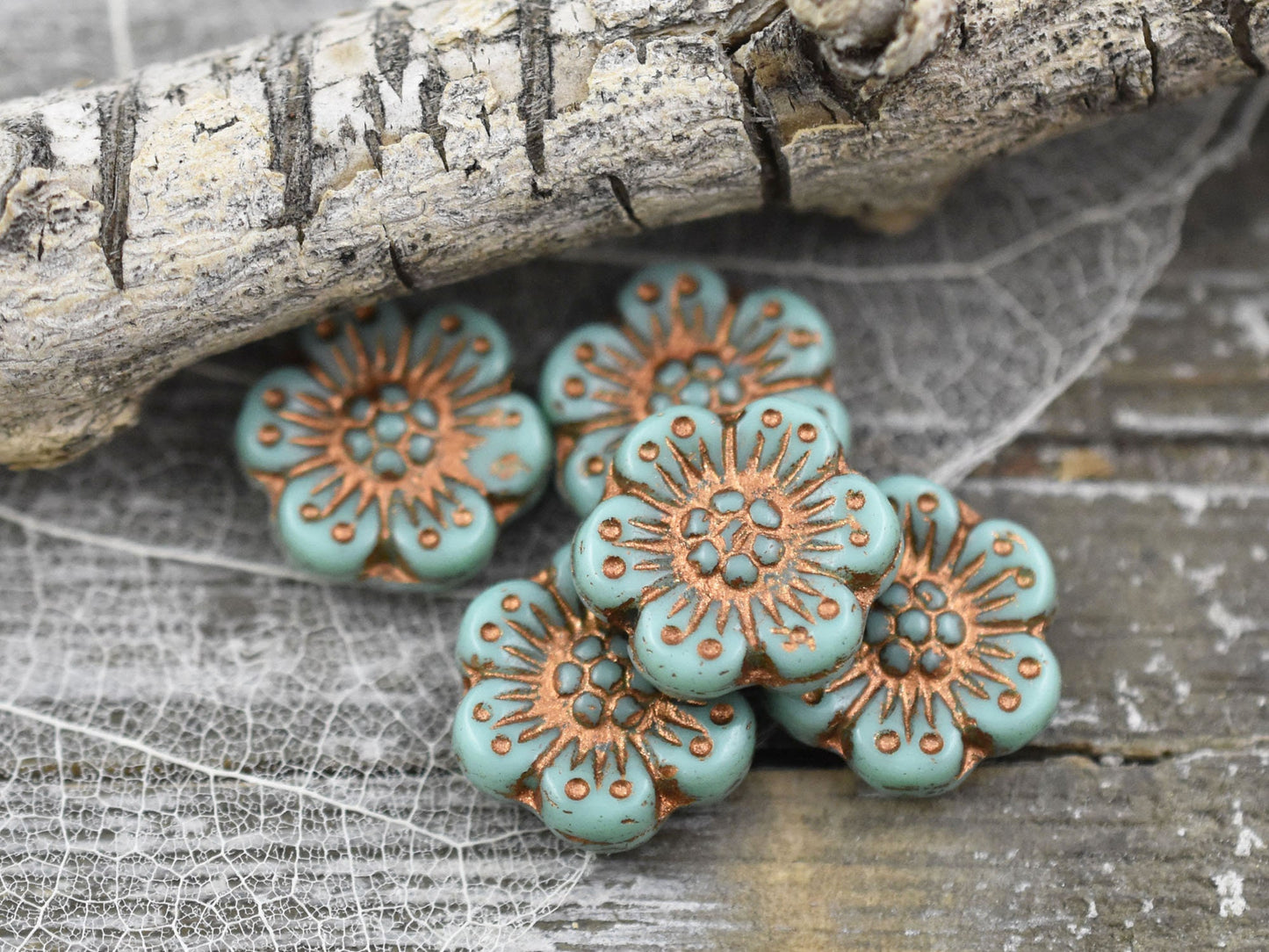 Czech Glass Beads - Flower Beads - Picasso Beads - Wildflower Beads - Czech Glass Flowers - 14mm - 6pcs - (3749)