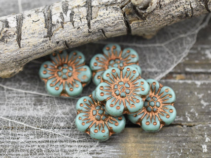 Czech Glass Beads - Flower Beads - Picasso Beads - Wildflower Beads - Czech Glass Flowers - 14mm - 6pcs - (3749)