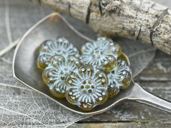 Czech Glass Beads - Flower Beads - Picasso Beads - Wildflower Beads - Czech Glass Flowers - 14mm - 6pcs - (5644)