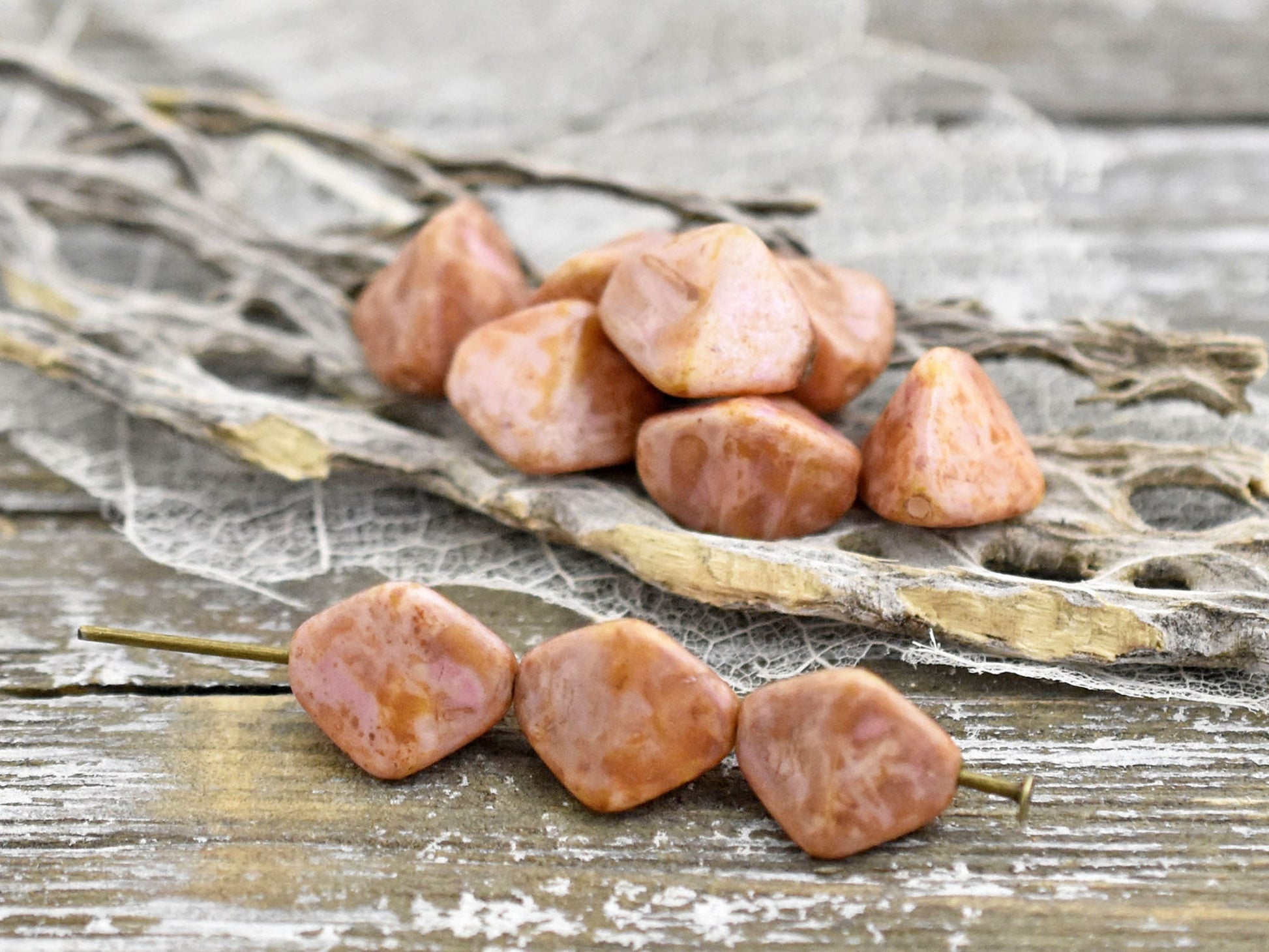 Large Pinch Beads - Picasso Beads - Czech Glass Beads - Vintage Beads - Chunky Beads - 11mm - 10pcs (4723)