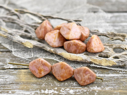 Large Pinch Beads - Picasso Beads - Czech Glass Beads - Vintage Beads - Chunky Beads - 11mm - 10pcs (4723)