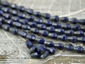 Picasso Beads - Czech Glass Beads - Tear Drop Beads - Czech Drop Beads - Navy Blue Beads - 15pcs - 6x8mm - (3261)