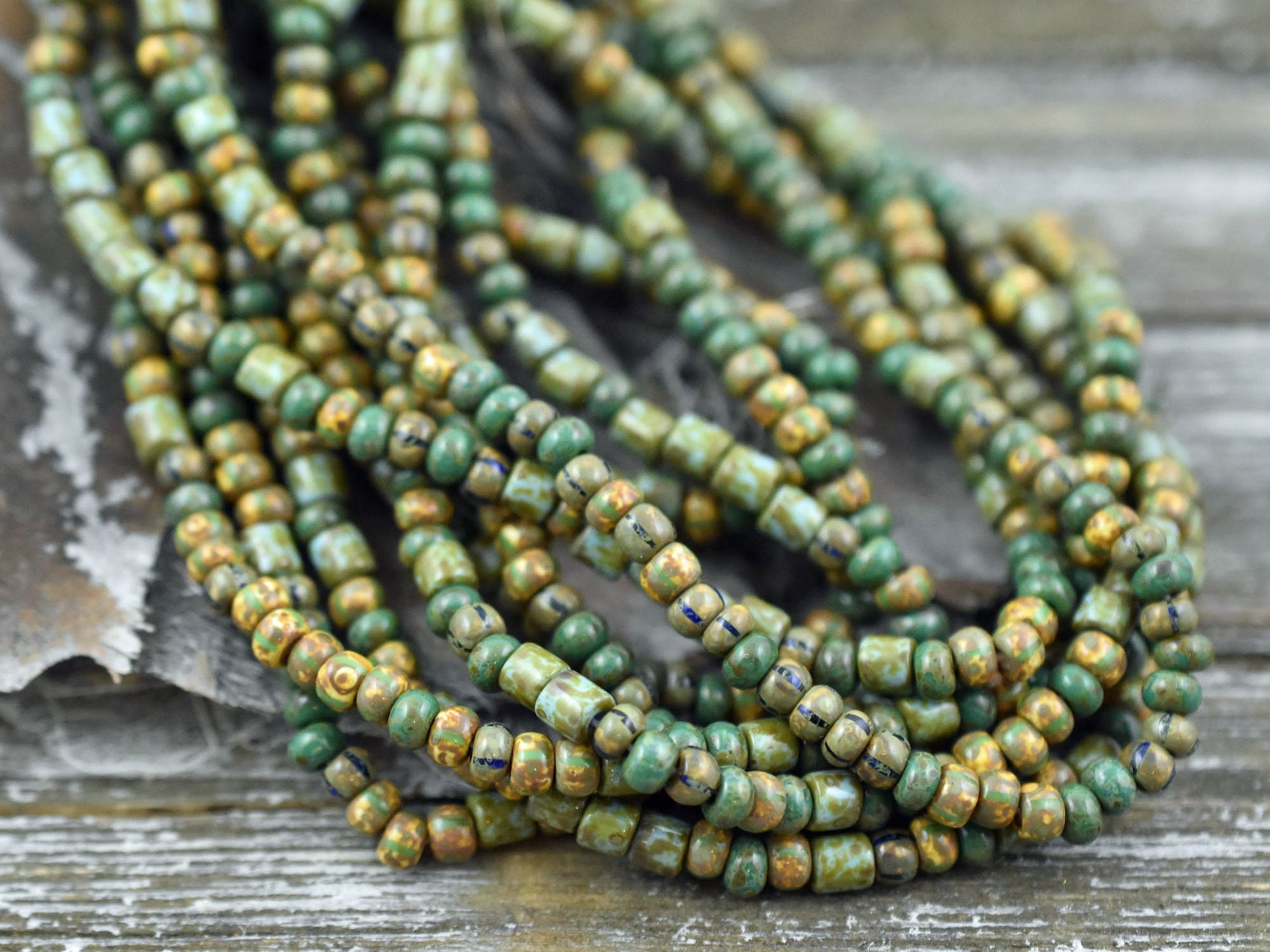 Picasso Seed Beads - Aged Picasso Beads - Czech Glass Beads - Size 6 Seed Beads - 6/0 - 9" Strand - (A365)