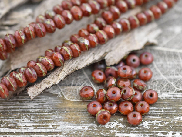 Rondelle Beads - Picasso Beads - Czech Glass Beads - Fire Polished Beads - Rustic Beads - 3x5mm - 27pcs (2484)