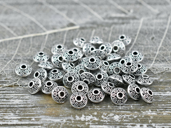 *100* 4x7mm Antique Silver Saucer Rondelle Spacer Beads
