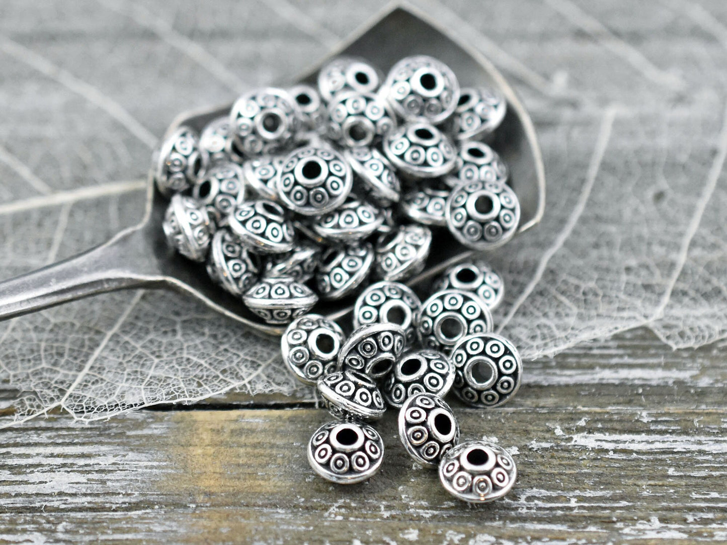 *100* 4x7mm Antique Silver Saucer Rondelle Spacer Beads