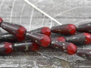 Picasso Beads - Teardrop Beads - Czech Glass Beads - Drop Beads - Red Picasso - 2pcs - 19x9mm - (2683)