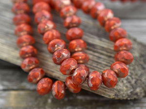Czech Glass Beads - Rondelle Beads - Picasso Beads - Orange Beads - Fire Polished Beads - 6x8mm -  25pcs (4052)