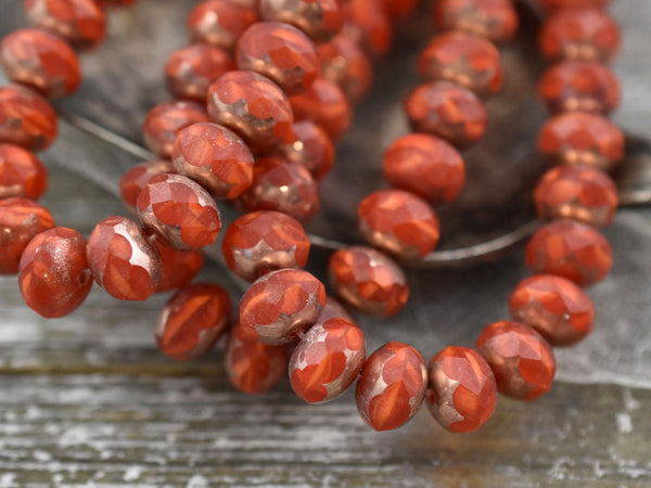 Czech Glass Beads - Rondelle Beads - Picasso Beads - Orange Beads - Fire Polished Beads - 6x8mm -  25pcs (4052)