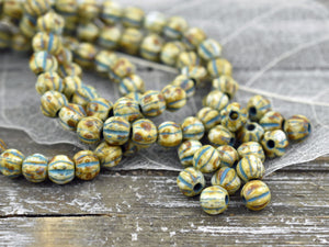 Picasso Beads - Large Hole Melon Beads - Czech Glass Beads - 2mm Hole Beads - 6mm Beads - Melon Beads - Round Beads - 25pcs - (2197)