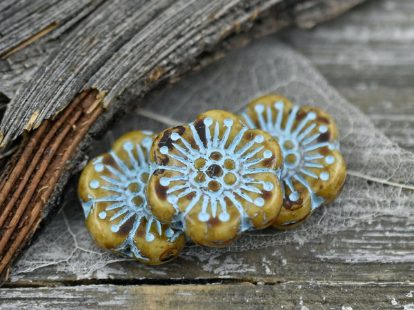 Czech Glass Beads - Picasso Beads - Flower Beads - Czech Glass Flowers - Wildflower Beads - 18mm Flower - 2pcs - (798)