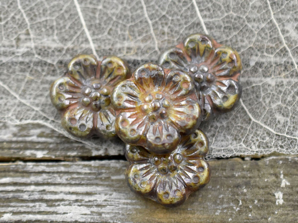 Czech Glass Beads - Picasso Beads - Flower Beads - Wild Rose Beads - Floral Beads - 14mm - 6pcs - (358)