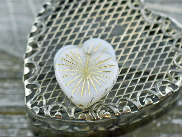 Heart Beads - Czech Glass Beads - Heart Pendant - Heart Focal Bead - 22mm - 2pcs - (2147)