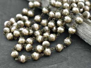 Rosary Chain - Bead Chain - Czech Pearl Chain - Beaded Chain - Czech Glass Pearls - Sold by the foot - (CH6)