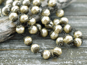 Bead Chain - Rosary Chain - Czech Pearl Chain - Beaded Chain - Czech Glass Pearls - Sold by the foot - (CH4)