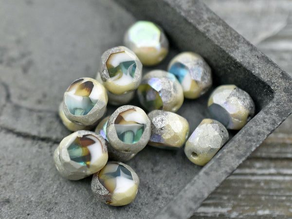 Czech Glass Beads - Round Beads - Table Cut Beads - Picasso Beads - 8mm Beads - 8mm - 10pcs - (5189)