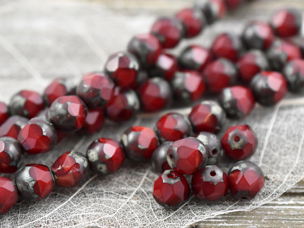 Picasso Beads - Czech Glass Beads - Round Beads - Central Cut Beads - Red Beads - 10pcs (3438)