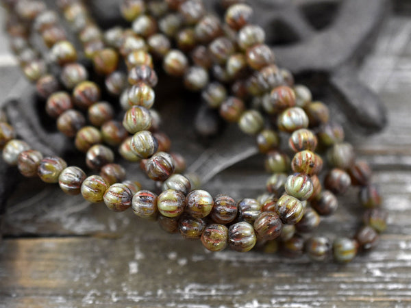 Picasso Beads - Czech Glass Beads - Melon Beads - Round Beads - Fluted Beads - 4mm Beads - 50pcs - (378)