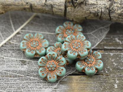 Czech Glass Beads - Flower Beads - Picasso Beads - Wildflower Beads - Czech Glass Flowers - 14mm - 6pcs - (3749)