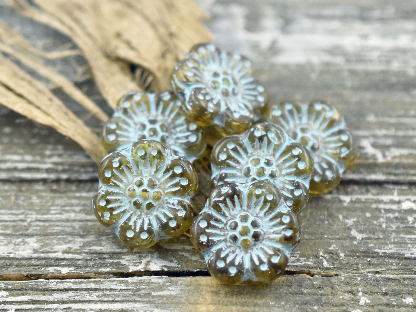 Czech Glass Beads - Flower Beads - Picasso Beads - Wildflower Beads - Czech Glass Flowers - 14mm - 6pcs - (5644)