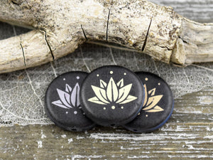 Czech Glass Beads - Laser Etched Beads - Lotus Flower Beads - Tattoo Beads - 14mm - 4pcs - (A570)