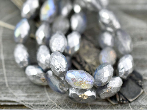 Czech Glass Beads - Etched Beads - Metallic Beads - Faceted Beads - Fire Polished Beads - Oval Beads - 12x8mm - 6pcs (5865)