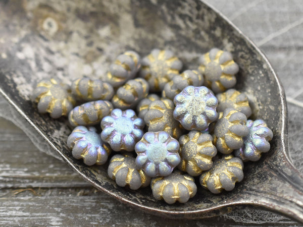 Czech Glass Beads - Etched Beads - Flower Beads - Cactus Flower - 9mm - 15pcs - (A434)