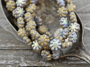 Czech Glass Beads - Etched Beads - Flower Beads - Cactus Flower - 9mm - 15pcs - (A434)
