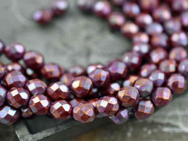 Czech Glass Beads - Fire Polished Beads - Round Beads - Faceted Beads - Nebula Beads - 6mm - 25pcs (5174)