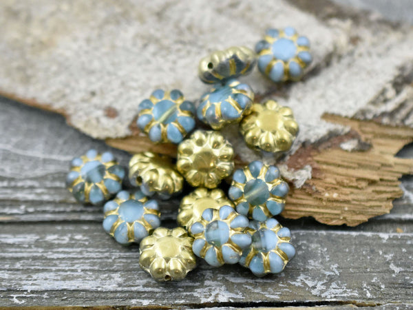 Czech Glass Beads - Etched Beads - Flower Beads - Cactus Flower - 9mm - 15pcs - (5599)