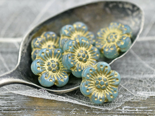Czech Glass Beads - Wild Flower Beads - Flower Beads - Picasso Beads - Wild Rose Beads - 14mm - 6pcs - (4408)