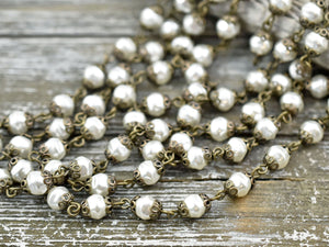 Pearl Chain - Rosary Chain - Beaded Chain - Czech Glass Pearls - 6mm Beads - Czech Glass Beads - Sold by the foot - (CH25)