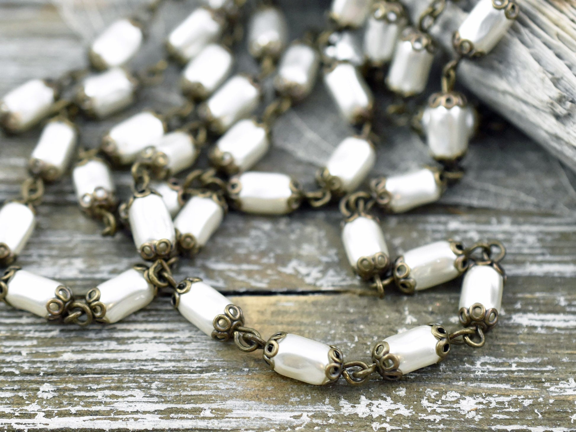 Pearl Chain - Czech Pearl Chain - Beaded Chain - Czech Glass Pearls - Sold by the foot - (CH15)