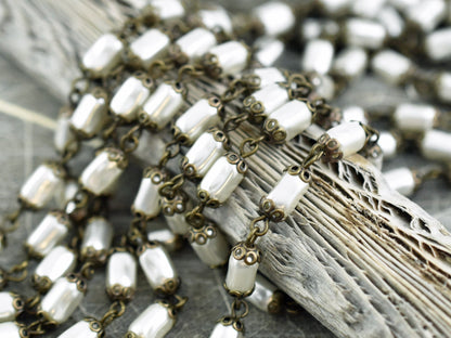 Pearl Chain - Czech Pearl Chain - Beaded Chain - Czech Glass Pearls - Sold by the foot - (CH15)