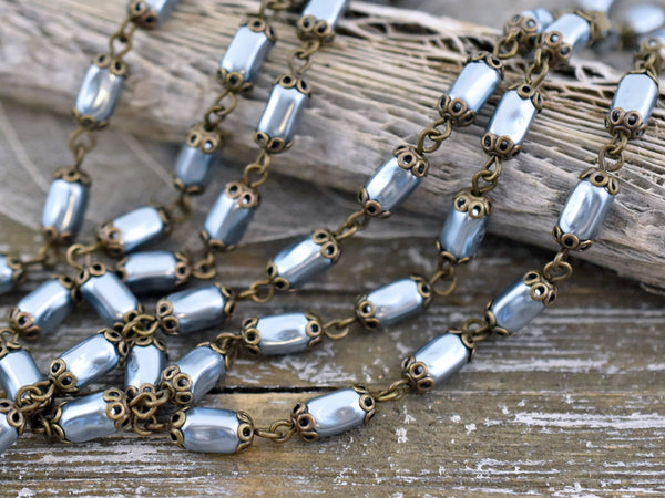 Pearl Chain - Czech Pearl Chain - Beaded Chain - Czech Glass Pearls - Sold by the foot - (CH17)