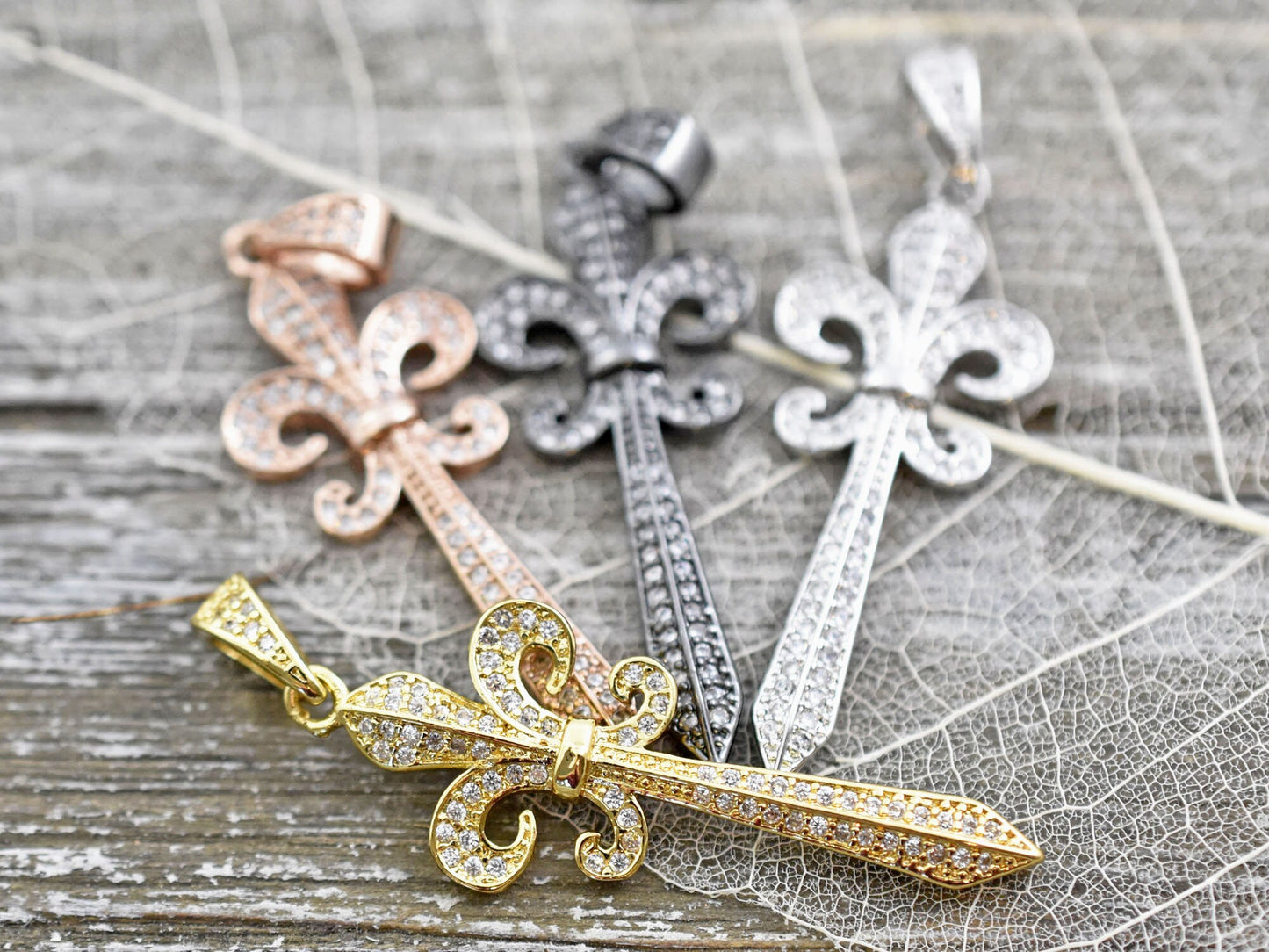 CZ Pave Fleur De Lis Charm / Pendant