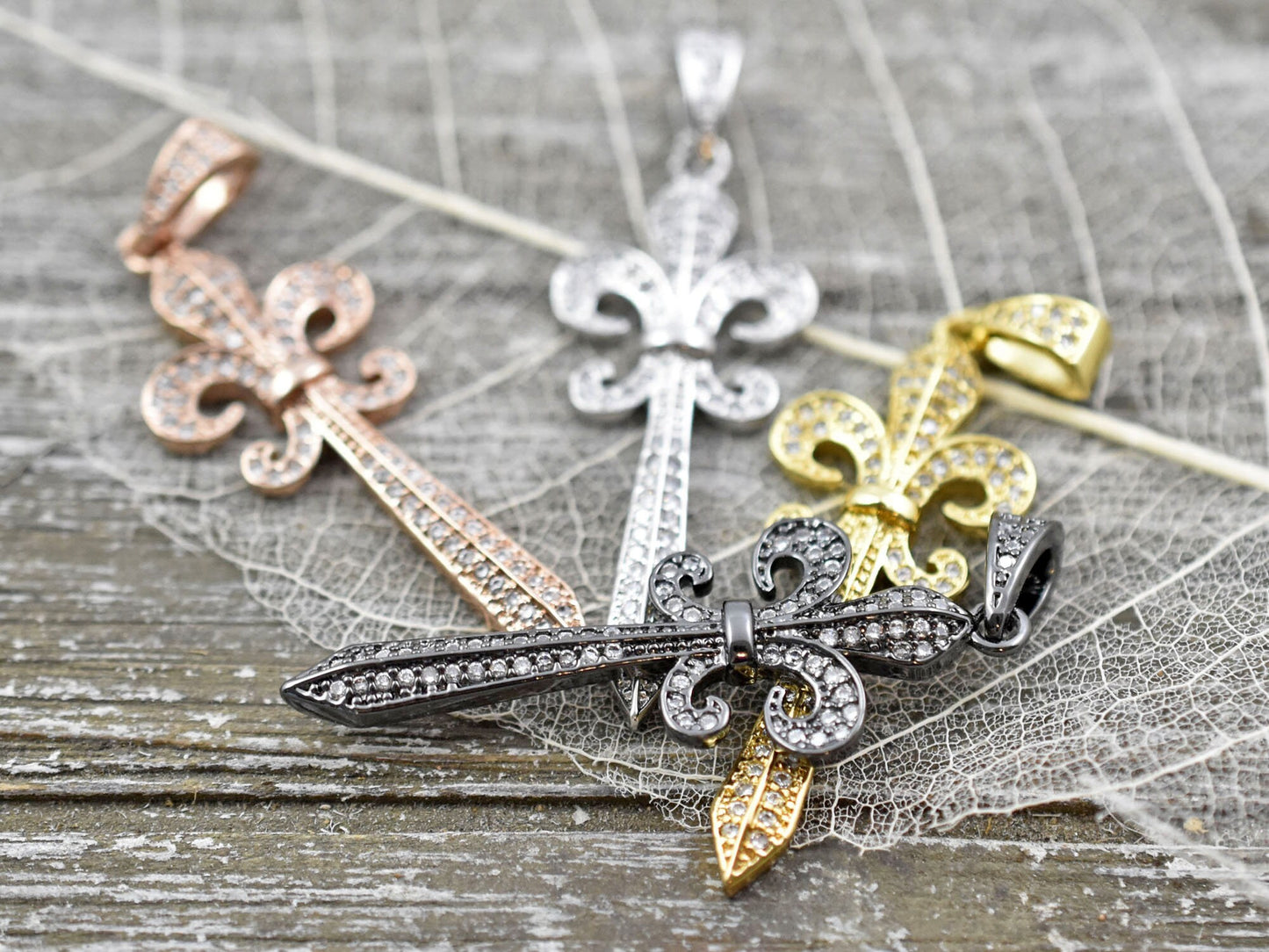 CZ Pave Fleur De Lis Charm / Pendant
