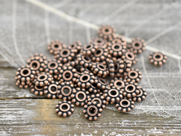 7mm Antique Copper Daisy Spacer Beads -- Choose Your Quantity